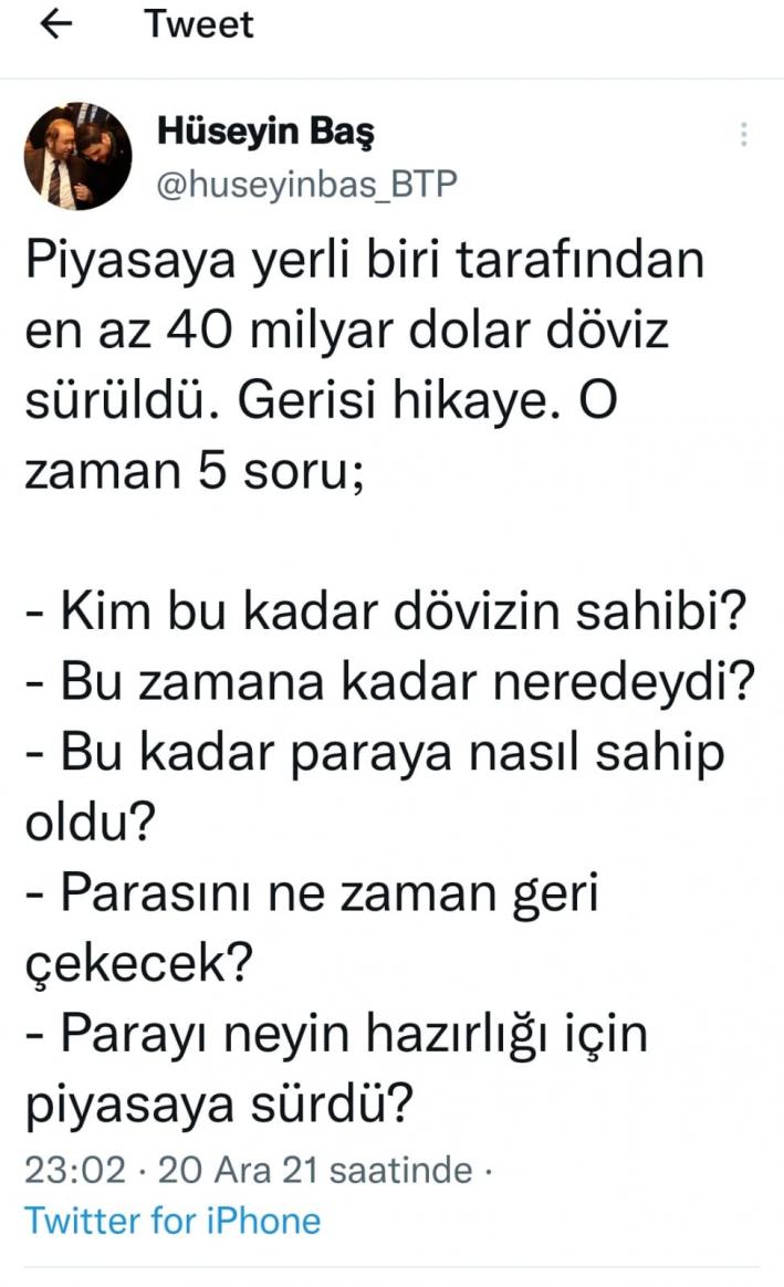 <Piyasaya yerli biri tarafından en az 40 milyar dolar döviz sürüldü